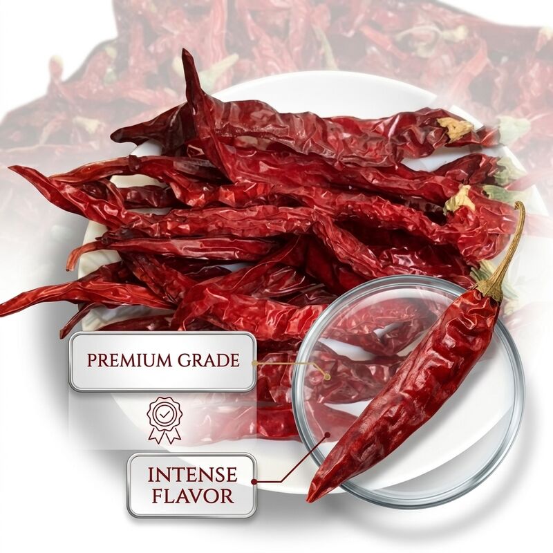 Stammlose getrocknete rote Chili-Pfeffer Natürliche getrocknete Chile Rojo Exportqualität ganze Pods 4-7cm 20000-50000SHU Großhandel